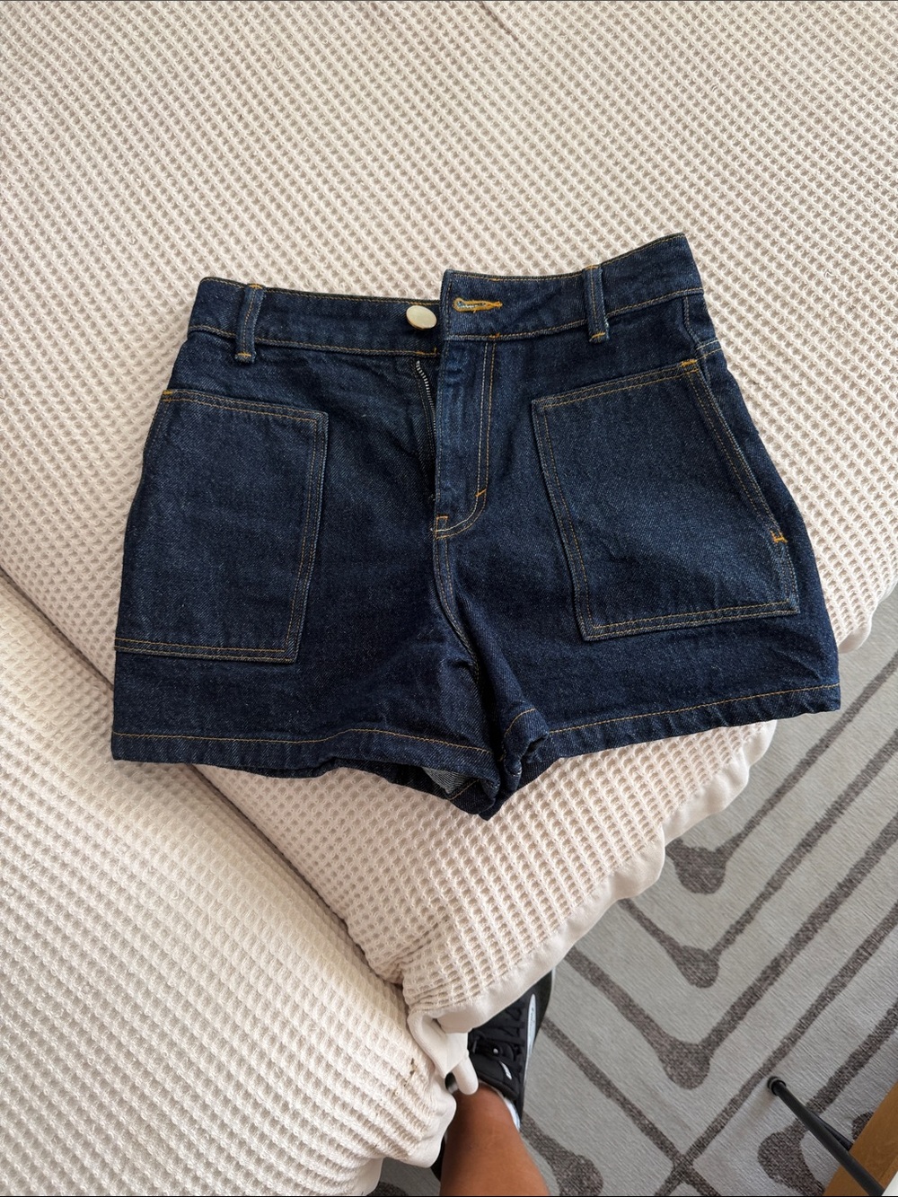 Zara Dark Blue Denim Patch-Pocket Shorts
